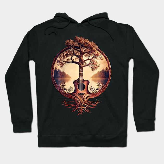 Acoustic Guitar Tree By The Lake Guitarist Hoodie by Cristian Torres